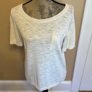GAP women's short sleeve light cream/off white cotton sweater front pocket M NWT